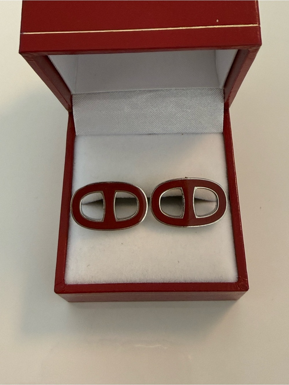 Hermes Maillon / Chaîne d’Ancre enamel cufflinks.Authentic